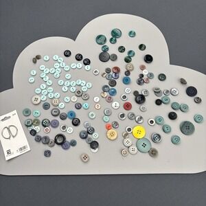 100+ Blue Colored buttons 2 hole + 4 hole crafts sewing collecting small med lge